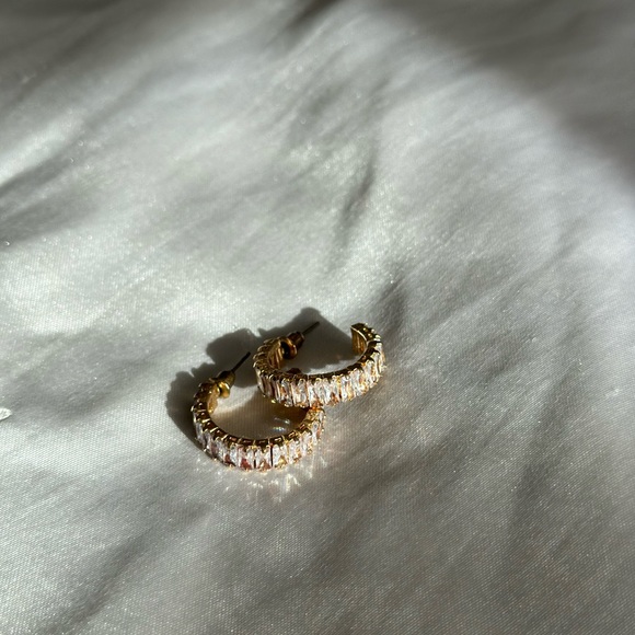 Faux Diamond Hoop Earrings - Picture 2 of 2